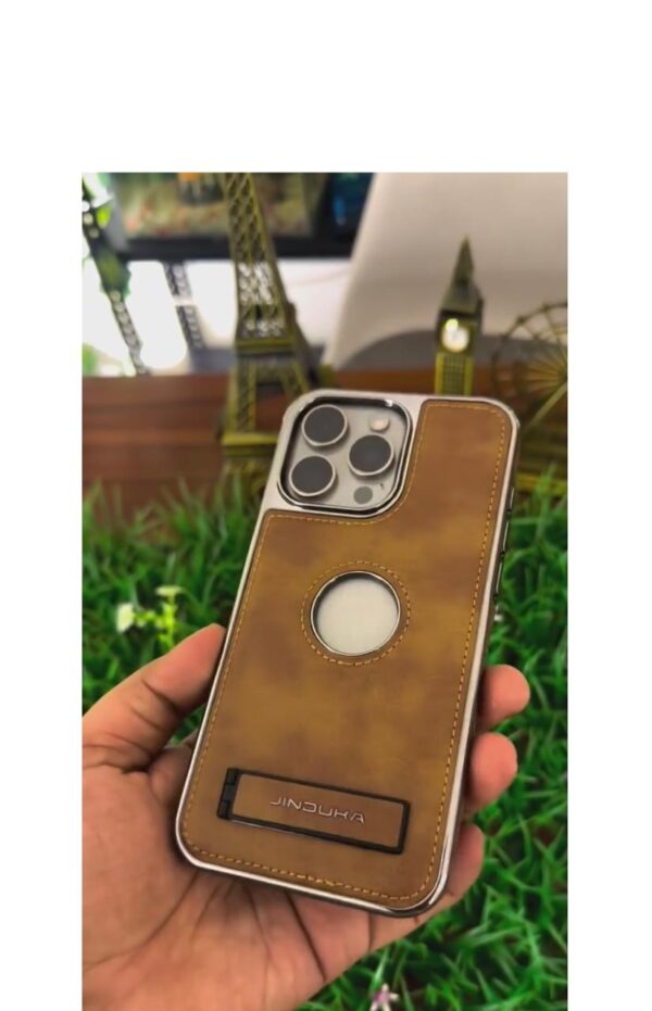 JINDUKA Stand Logo Hole Leather Case PU Leather Electroplated Bezel Case